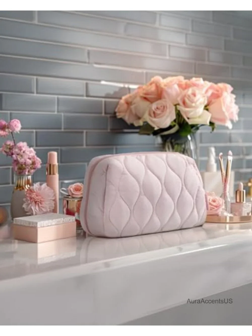 Puffy Padded Makeup Bag Wide Opening Travel Cosmetic Organizer with PVC Lining